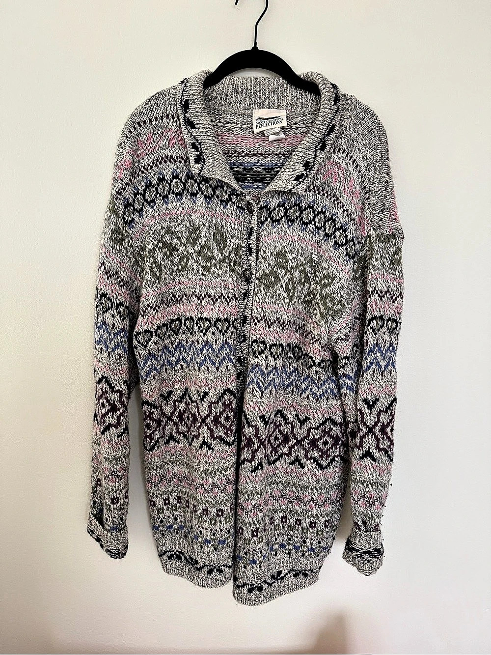 Northern Reflections Fair Isle Cardigan Gray & Pink Size Large